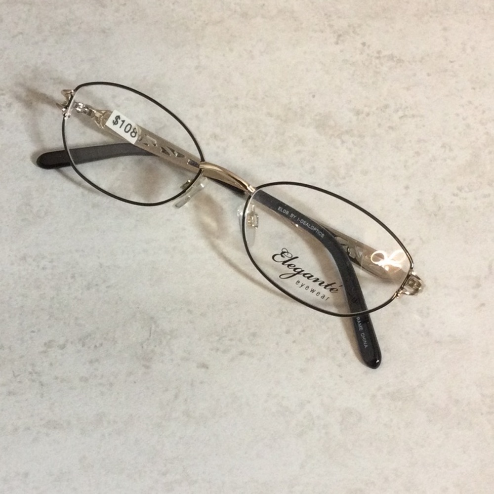 NWT Elegante Eyewear black and gold metal eyeglasses new old stock